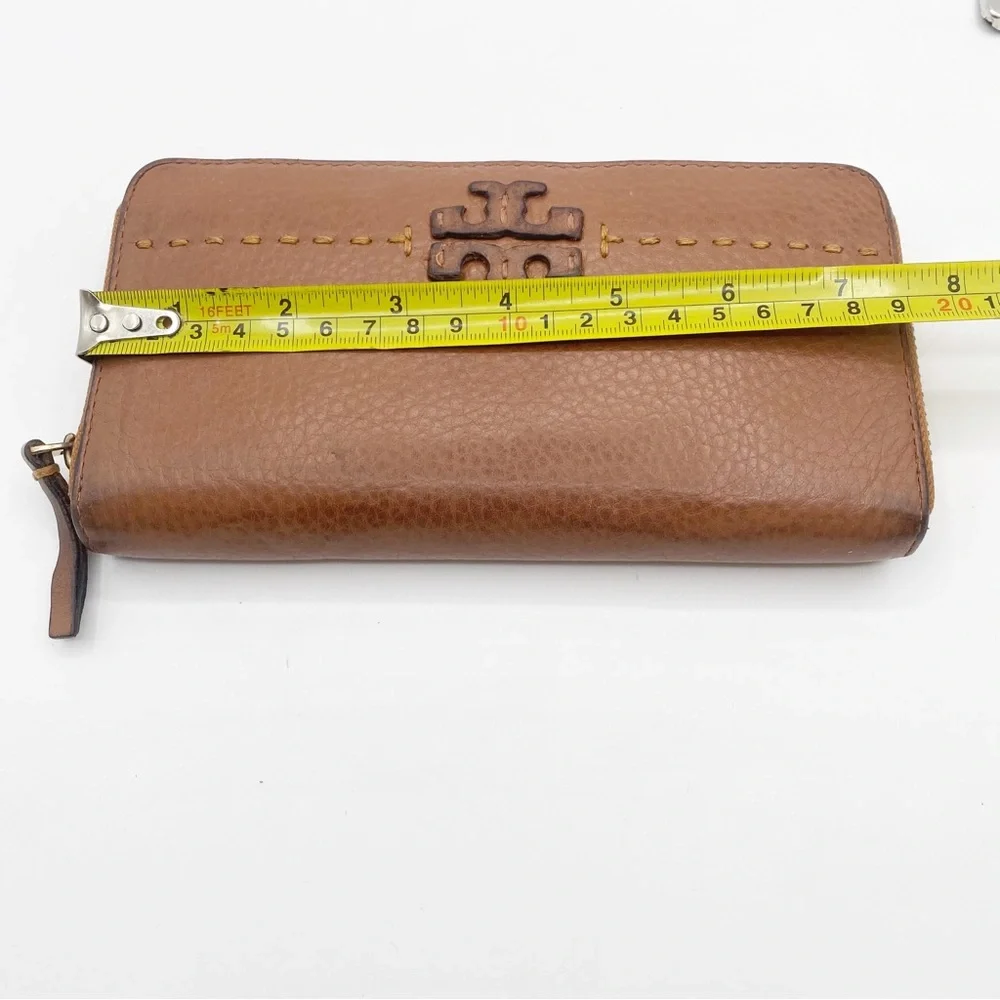 TORY BURCH Long Wallet Leather Caramel Color 7.5” x 4” Soft Leather Sleek